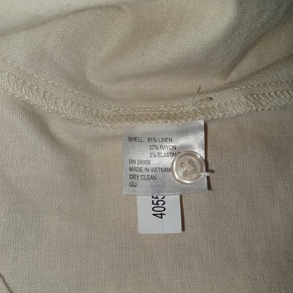 Preston & York Linen Blend Blouse Women M Beige Button Tie Front Capsule Long Sl - Picture 12 of 13